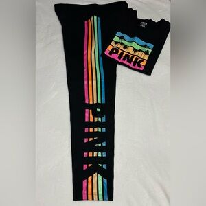 EUC Pink by Victoria’s Secret Leggings with colorful  stripes Size X Large